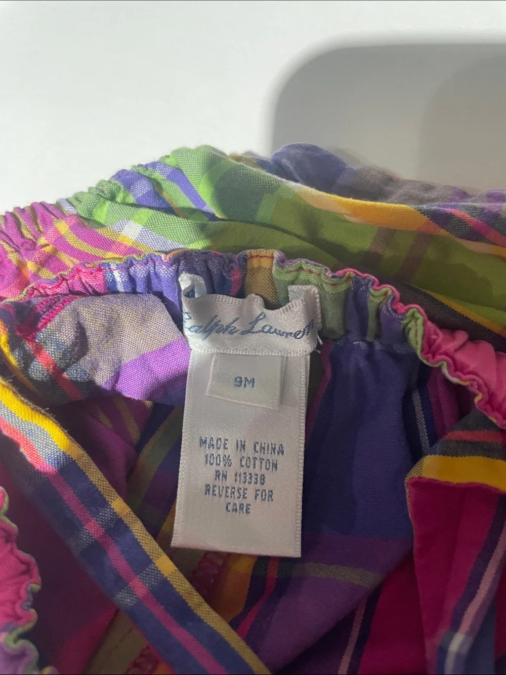 Vintage Ralph Lauren Pink Purple Green Yellow Plaid Bubble Baby Romper